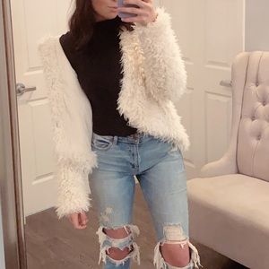 FREE PEOPLE WHITE FUR CROPPED JACKET